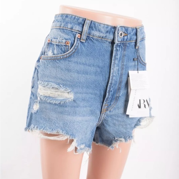 Zara Light Blue Denim High-Waisted Shorts - Picture 2 of 5